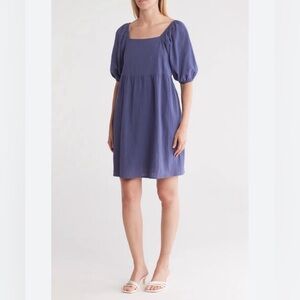 NWT Melrose & Market Blue Babydoll Dress Puff Sleeve Square Neck Size L